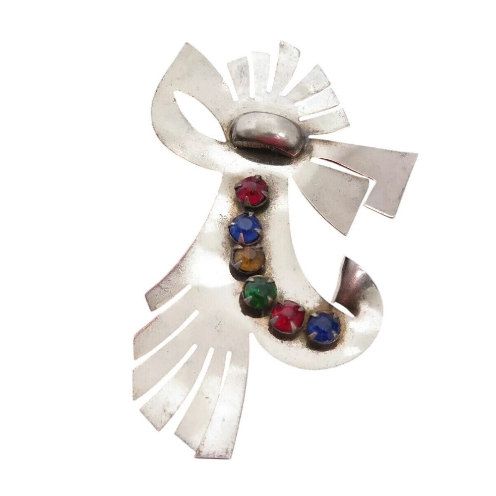 BROOKCRAFT‎ ABSTRACT DANCER VINTAGE ART DECO SIGNED RHINESTONE SILVER BROOCH PIN
